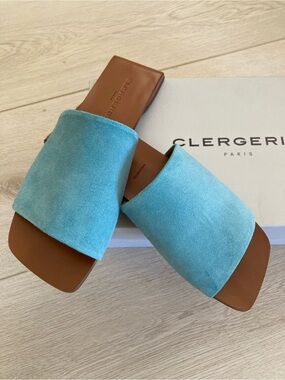 Robert Clergerie Aqua Suede Slide Mules